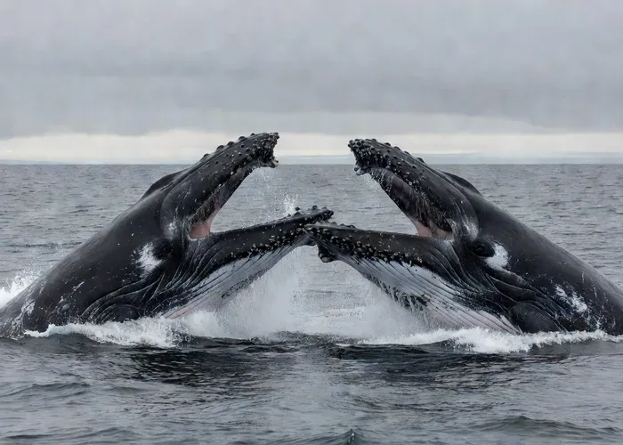 Passengers on a whale watching boat — busy decks and unpredictable motion make some preparation essential before bringing a dog on a whale watching tour