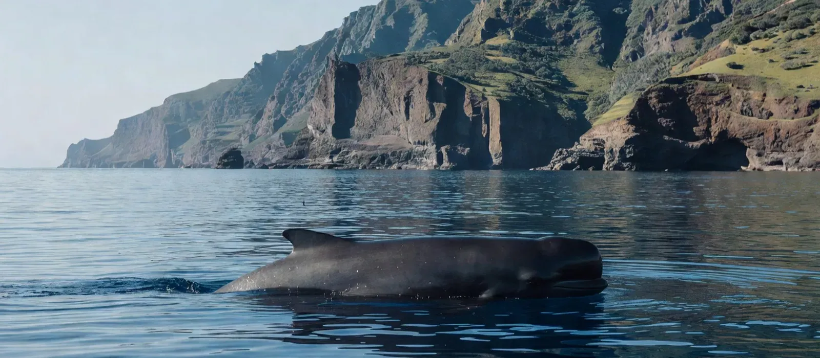 Aerial view of humpback whales and dolphins in Hawaiian waters on Maui whale watching tours